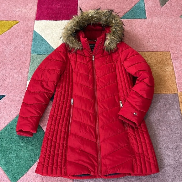 Tommy Hilfiger Chevron Removable Faux-Fur Trim Hooded Puffer Coat NWOT - Picture 5 of 17